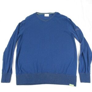 Kathmandu Merino Wool Sweater Mens Large Blue V-Neck Ribbed‎ Trim Knit Read